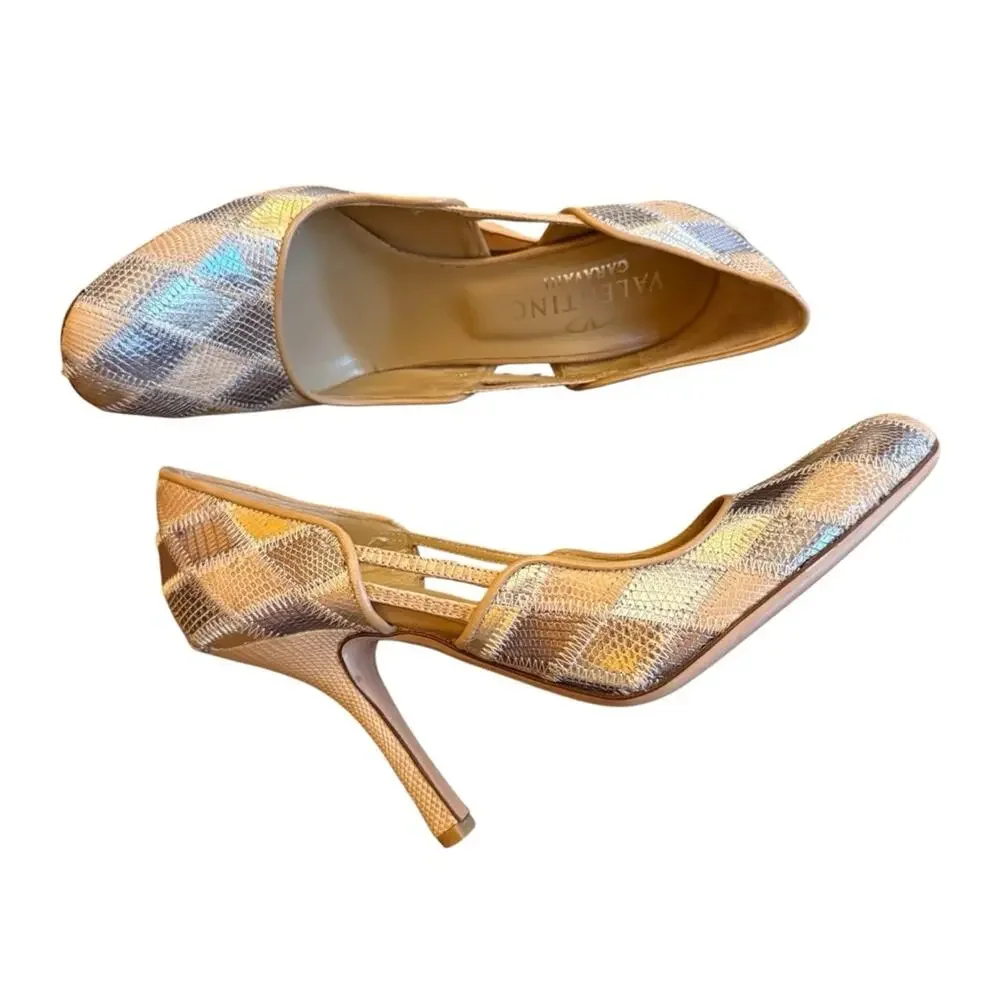 Valentino Garavani Metallic Leather/ Suede Patchwork Pumps EU 37 US 7